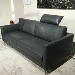 Koinor 3-Sitzer-Sofas|2-Sitzer-Sofas|Sofa Omega 3 C Leder Classic Pepper Schwarz Winkelfuß Aluminium Mattiert
