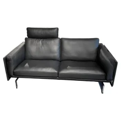 Erpo 2-Sitzer-Sofas|Sofa Panama 400 Bezug Leder K 250 100 Black Schwarz Rohrkufe Hochglanz Mit Kopfstütze