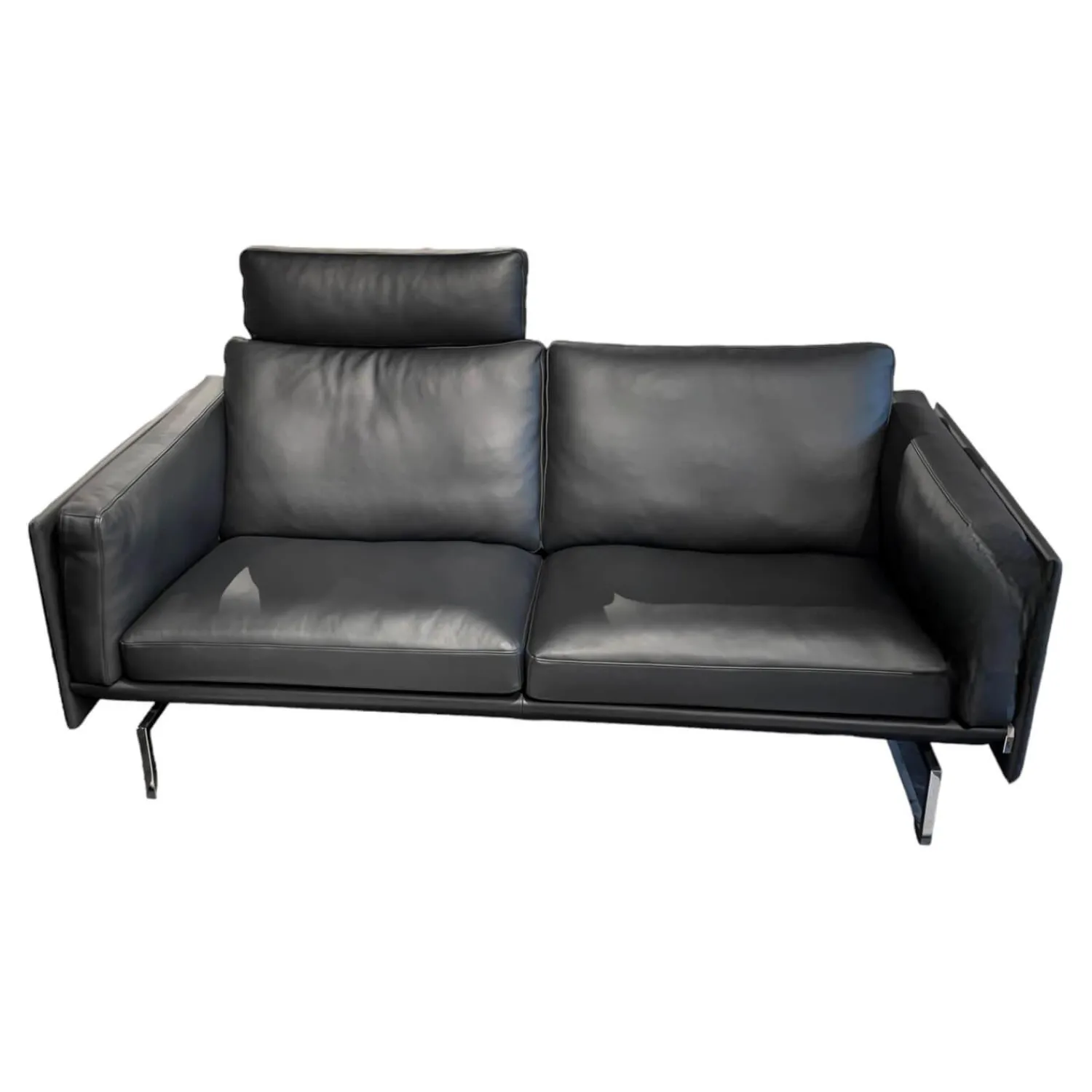 Erpo 2-Sitzer-Sofas|Sofa Panama 400 Bezug Leder K 250 100 Black Schwarz Rohrkufe Hochglanz Mit Kopfstütze
