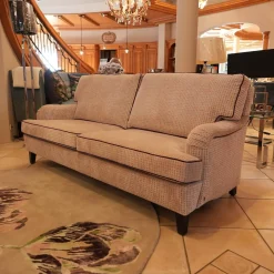 Bielefelder Werkstätten 2-Sitzer-Sofas|Sofa Passion Bezug Stoff Cam Emilia Beige Mehrfarbig Grau Keder Schwarz Holzfüße Eckig Ohne Rollen