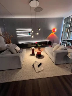 Flexform 2-Sitzer-Sofas|Sofa Perry Stoff Grau 542 Hellgrau Mit Keder Und Kissen