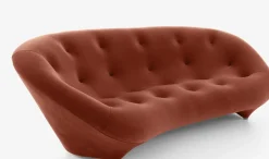 Ligne Roset 3-Sitzer-Sofas|Sofa Ploum 3 Sitzer Hochlehner Stoff Gentle FR Rouille Rot Braun Gestell Stahl Füße Bezogen