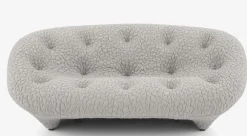 Ligne Roset 2-Sitzer-Sofas|Sofa Ploum Großer 2 Sitzer Hochlehner Stretchstoff Moby FR Sable Grau Gestell Stahlrohr Füße Bezogen