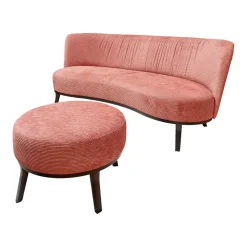 Bielefelder Werkstätten 2-Sitzer-Sofas|Sofa Polo Cocktail Stoff JAB Silas 1030 064 Rosa Gestell Esche Schwarz Gebeizt Mit Hocker