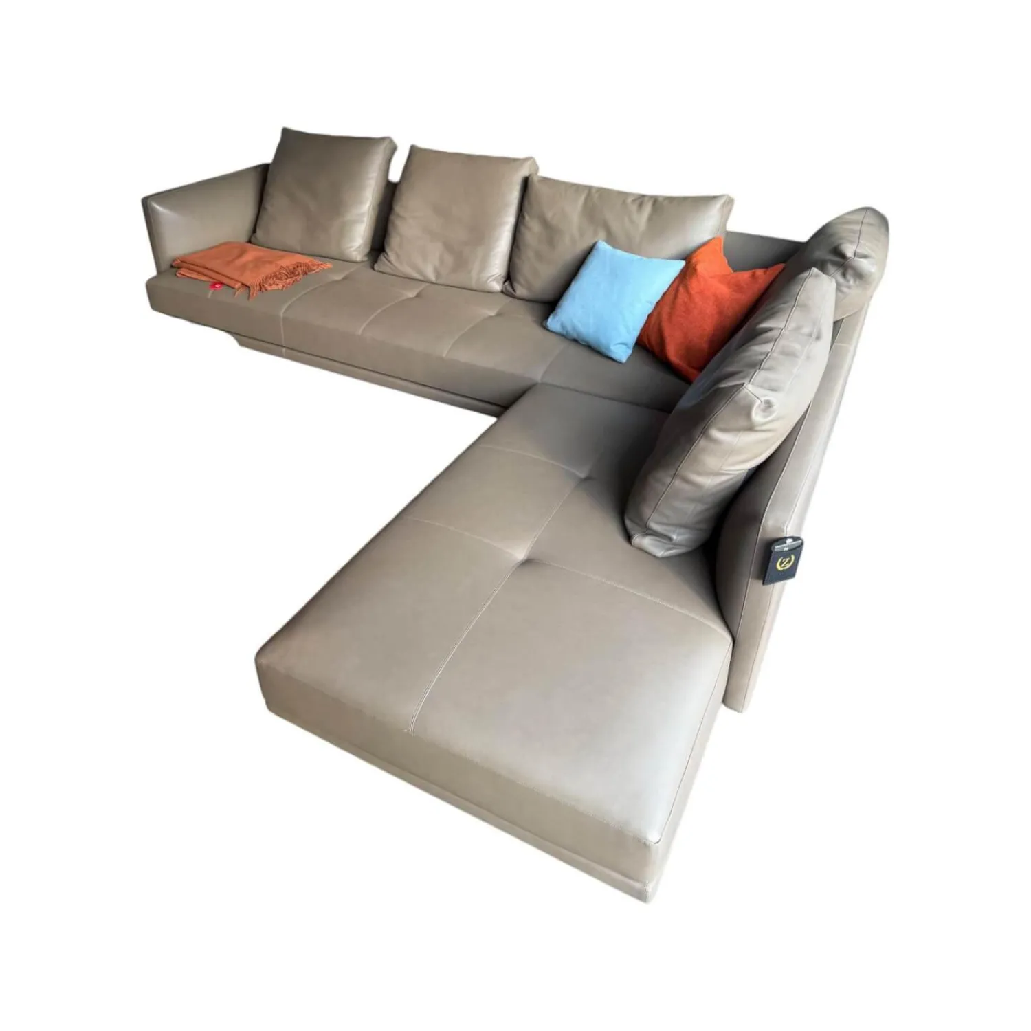 Walter Knoll Ecksofas|Sofa Prime Time Leder Elen Khaki Grün Braun Füße Poliert Mit Schwenkfunktion Und Kissen