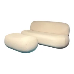 Ligne Roset 3-Sitzer-Sofas|Sofa Pukka Stoff Arte 3337 Shell Beige Inklusive Hocker