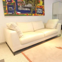 B&B Italia 2-Sitzer-Sofas|Sofa Ray Bezug Stoff Adria Ecru 2521102 Beige Füße Nickel Bronzefarben Lackiert Inklusive Kissen