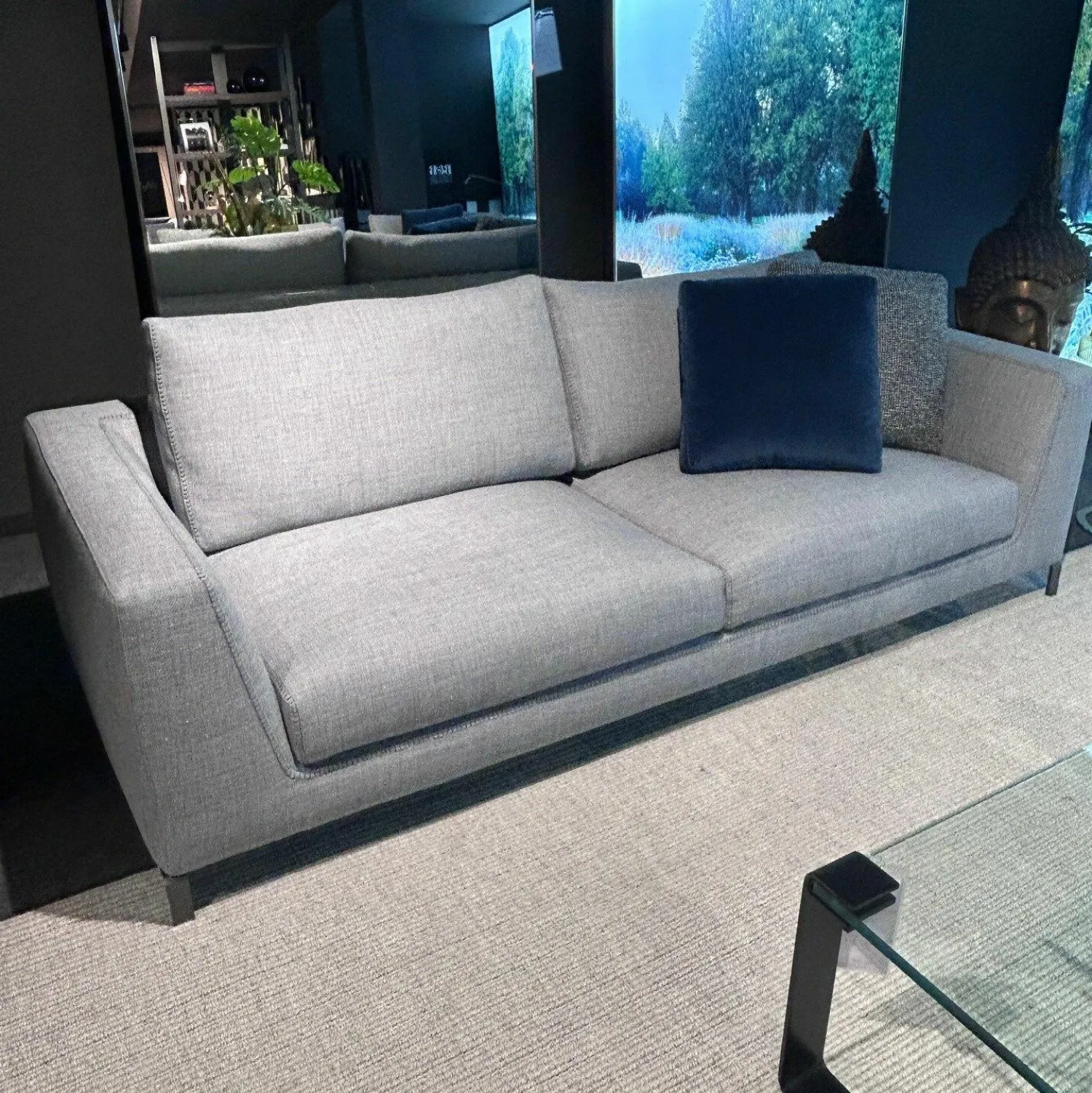 B&B Italia 3-Sitzer-Sofas|Sofa Ray Stoff 2038258 Spora Stein Grau Füße Nickel Bronzefarben Inklusive Kissen