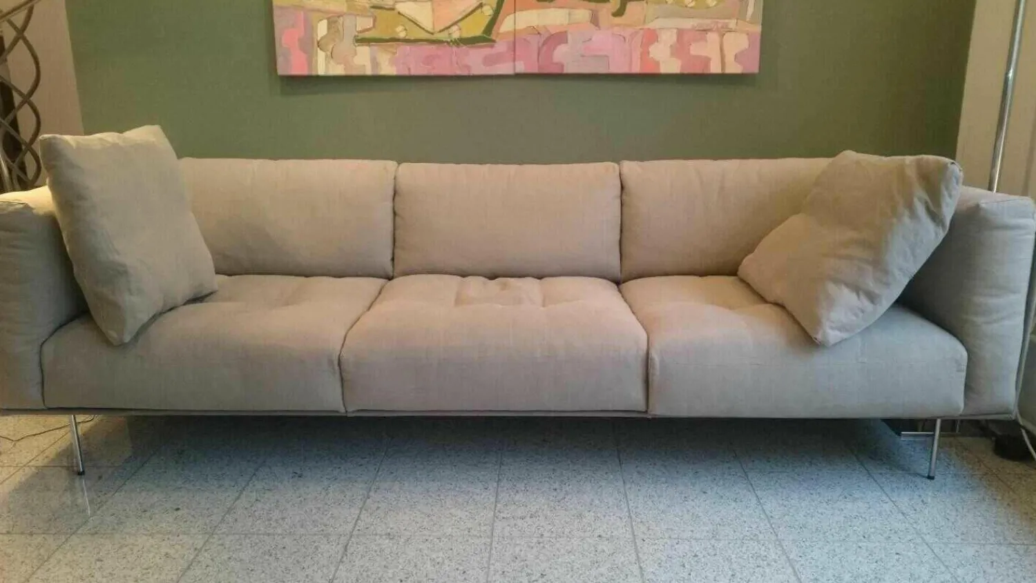 Living Divani 3-Sitzer-Sofas|Sofa Rod 240 Leder Nubuk Brend Top 3 Beige mit 2 Kissen