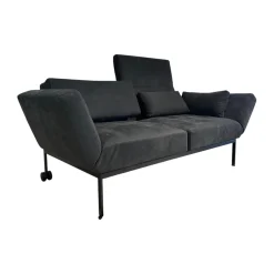 Brühl 2-Sitzer-Sofas|Sofa Roro Anilinleder Taron 5668 0099 Grau Schwarz Gestell Schwarz Mit Drehsitz Und Kissen