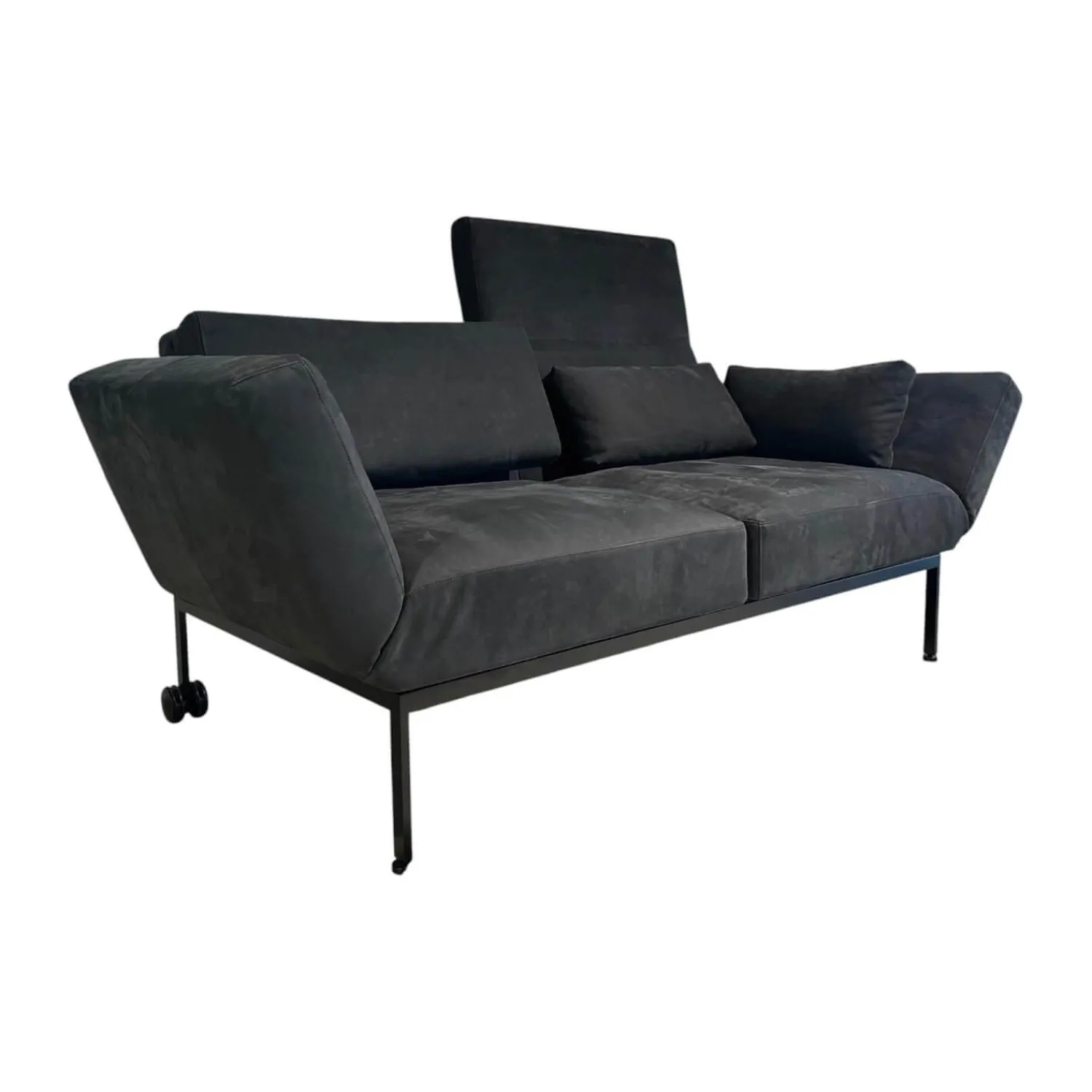 Brühl 2-Sitzer-Sofas|Sofa Roro Anilinleder Taron 5668 0099 Grau Schwarz Gestell Schwarz Mit Drehsitz Und Kissen