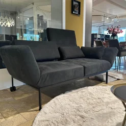 Brühl 2-Sitzer-Sofas|Sofa Roro Anilinleder Taron 5668 0099 Grau Schwarz Gestell Schwarz Mit Drehsitz Und Kissen