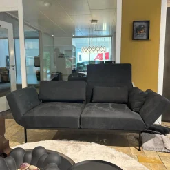 Brühl 2-Sitzer-Sofas|Sofa Roro Anilinleder Taron 5668 0099 Grau Schwarz Gestell Schwarz Mit Drehsitz Und Kissen