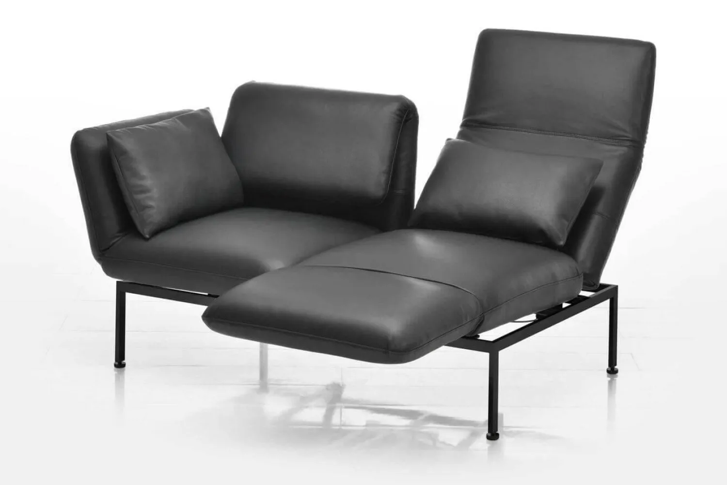 Brühl 2-Sitzer-Sofas|Sofa Roro Medium Leder Glove Schwarz Gestell Schwarz Pulverbeschichtet Inklusive 2 Drehsitze