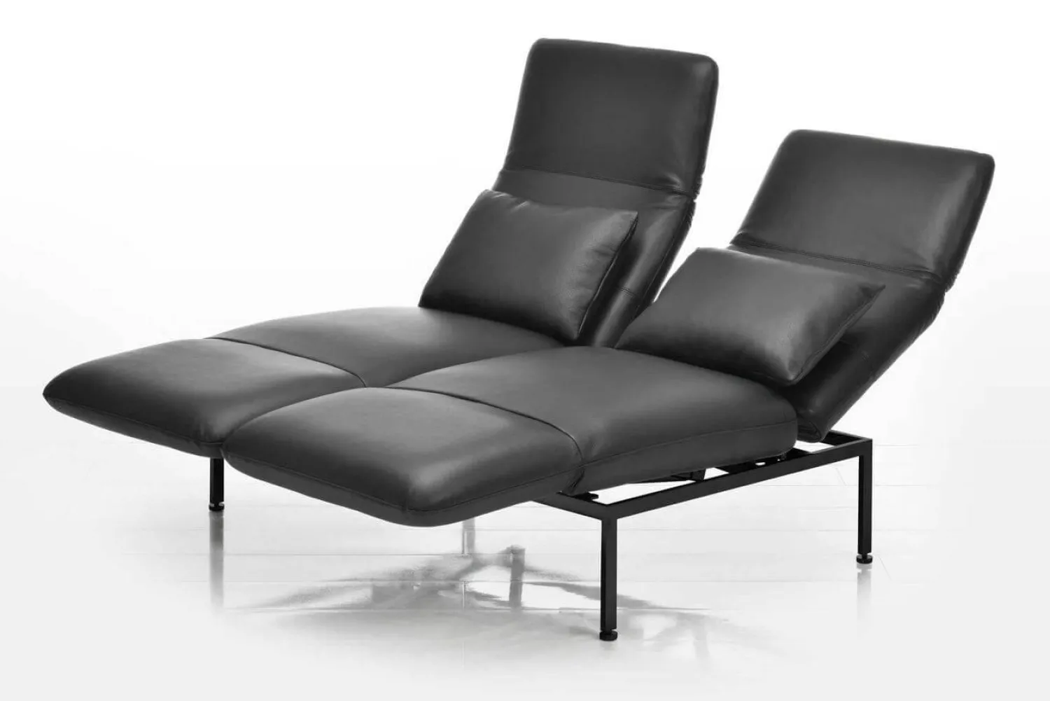 Brühl 2-Sitzer-Sofas|Sofa Roro Medium Leder Glove Schwarz Gestell Schwarz Pulverbeschichtet Inklusive 2 Drehsitze