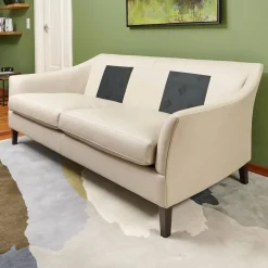 Bielefelder Werkstätten 2-Sitzer-Sofas|Sofa Saloni Leder Normandie Kiesel BW 0140 020 Beige Gestell Eiche Wengefarbig