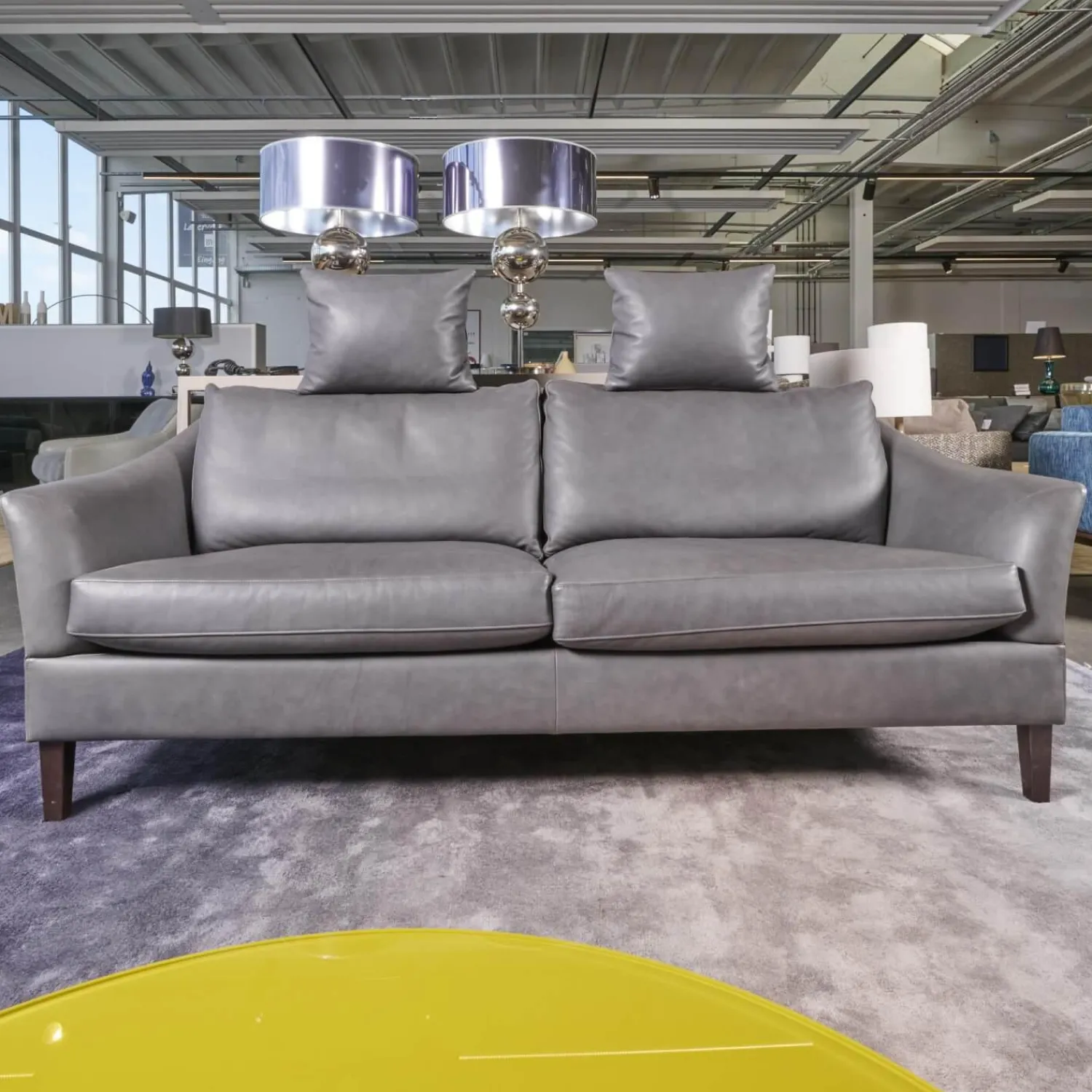 Bielefelder Werkstätten 2-Sitzer-Sofas|Sofa Saloni Leder Provence Schiefer Grau Mit 2 Nackenkissen