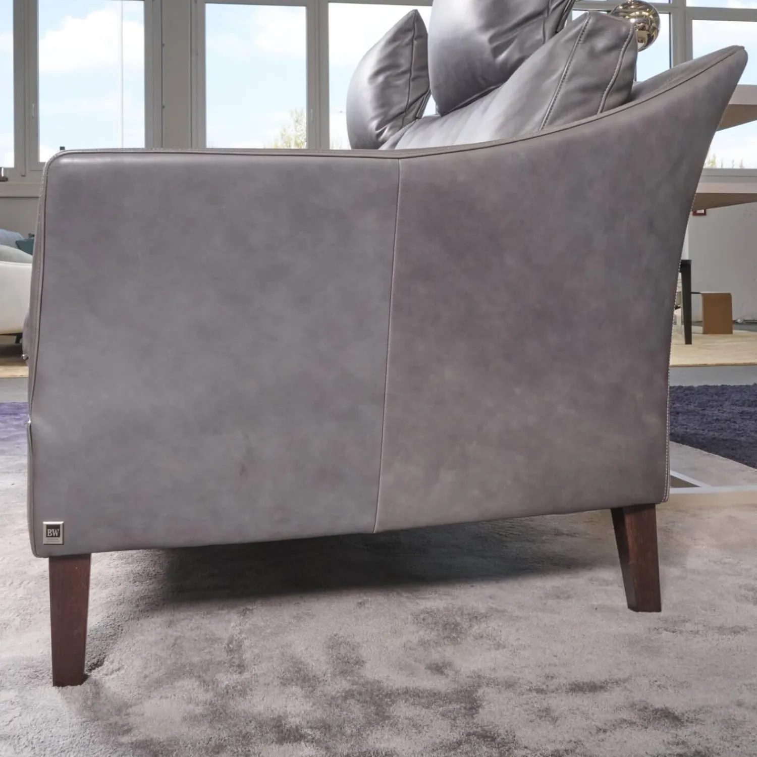 Bielefelder Werkstätten 2-Sitzer-Sofas|Sofa Saloni Leder Provence Schiefer Grau Mit 2 Nackenkissen