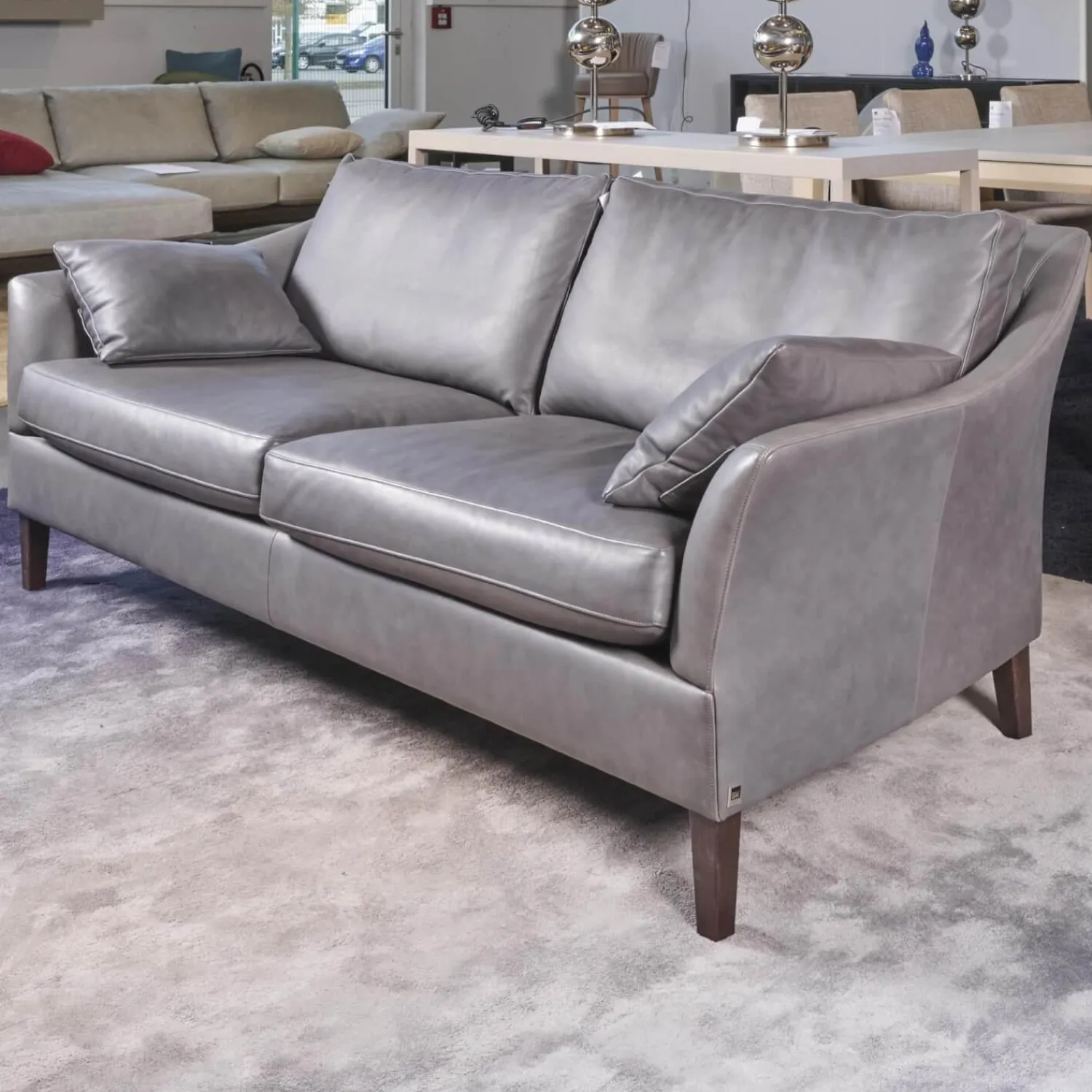 Bielefelder Werkstätten 2-Sitzer-Sofas|Sofa Saloni Leder Provence Schiefer Grau Mit 2 Nackenkissen