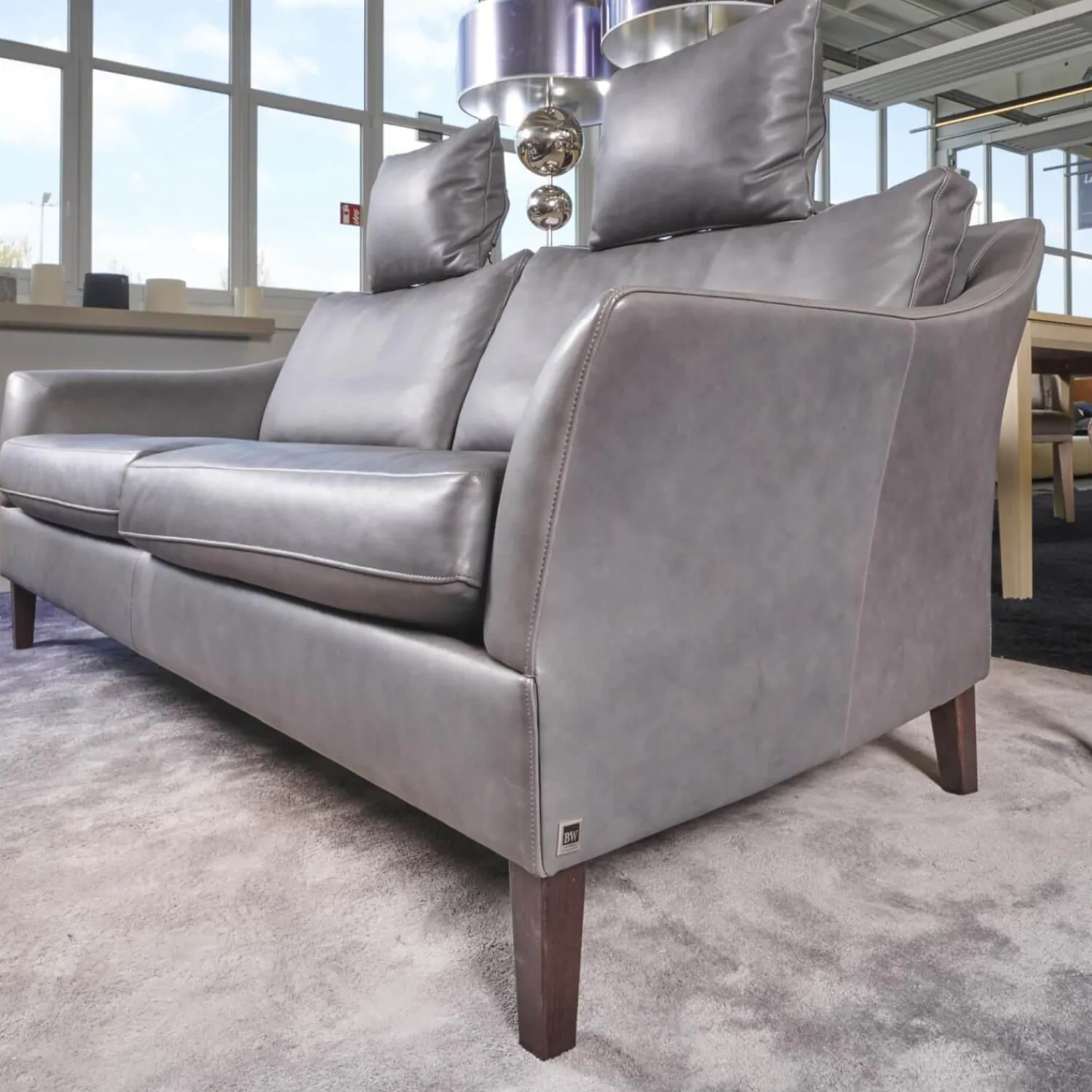 Bielefelder Werkstätten 2-Sitzer-Sofas|Sofa Saloni Leder Provence Schiefer Grau Mit 2 Nackenkissen