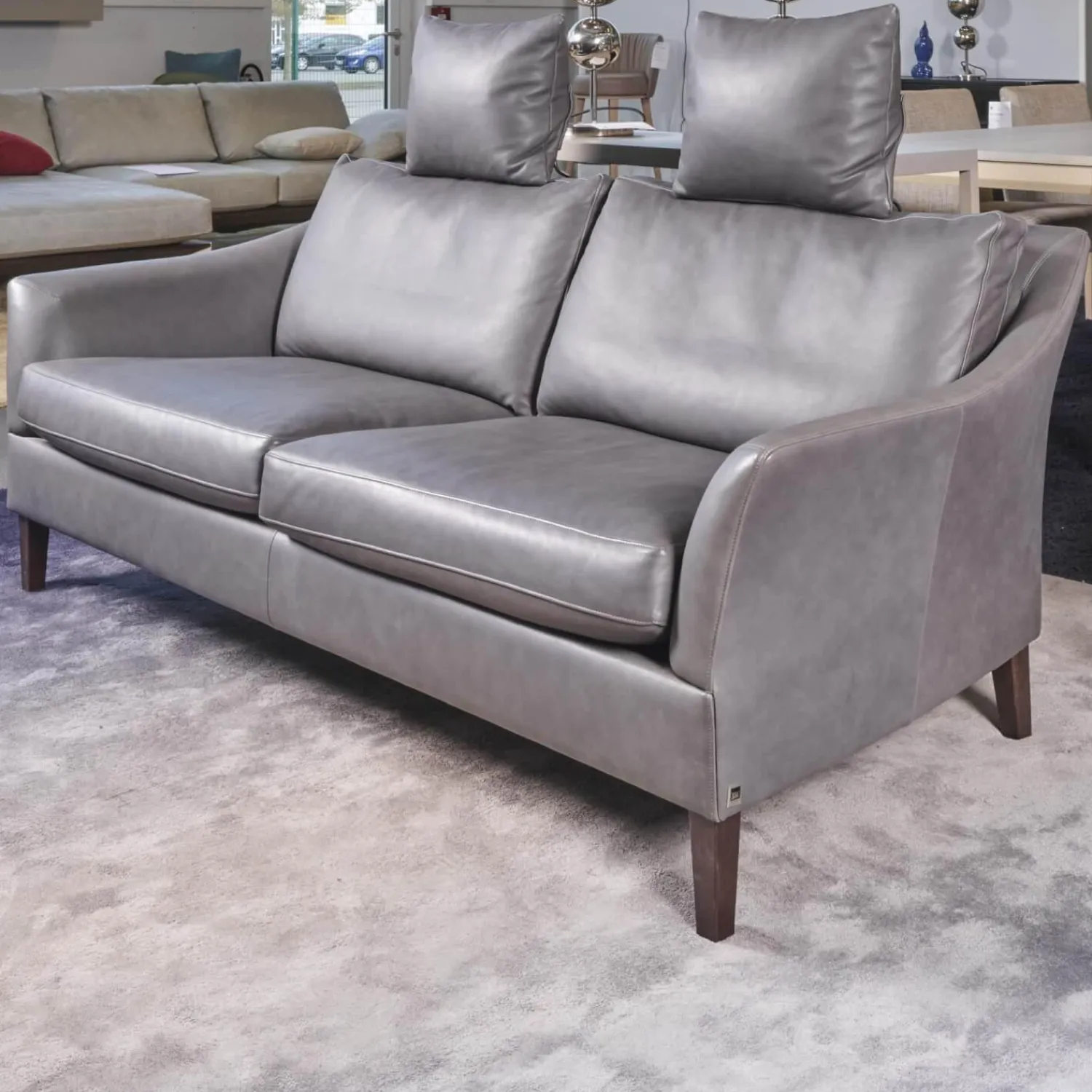 Bielefelder Werkstätten 2-Sitzer-Sofas|Sofa Saloni Leder Provence Schiefer Grau Mit 2 Nackenkissen