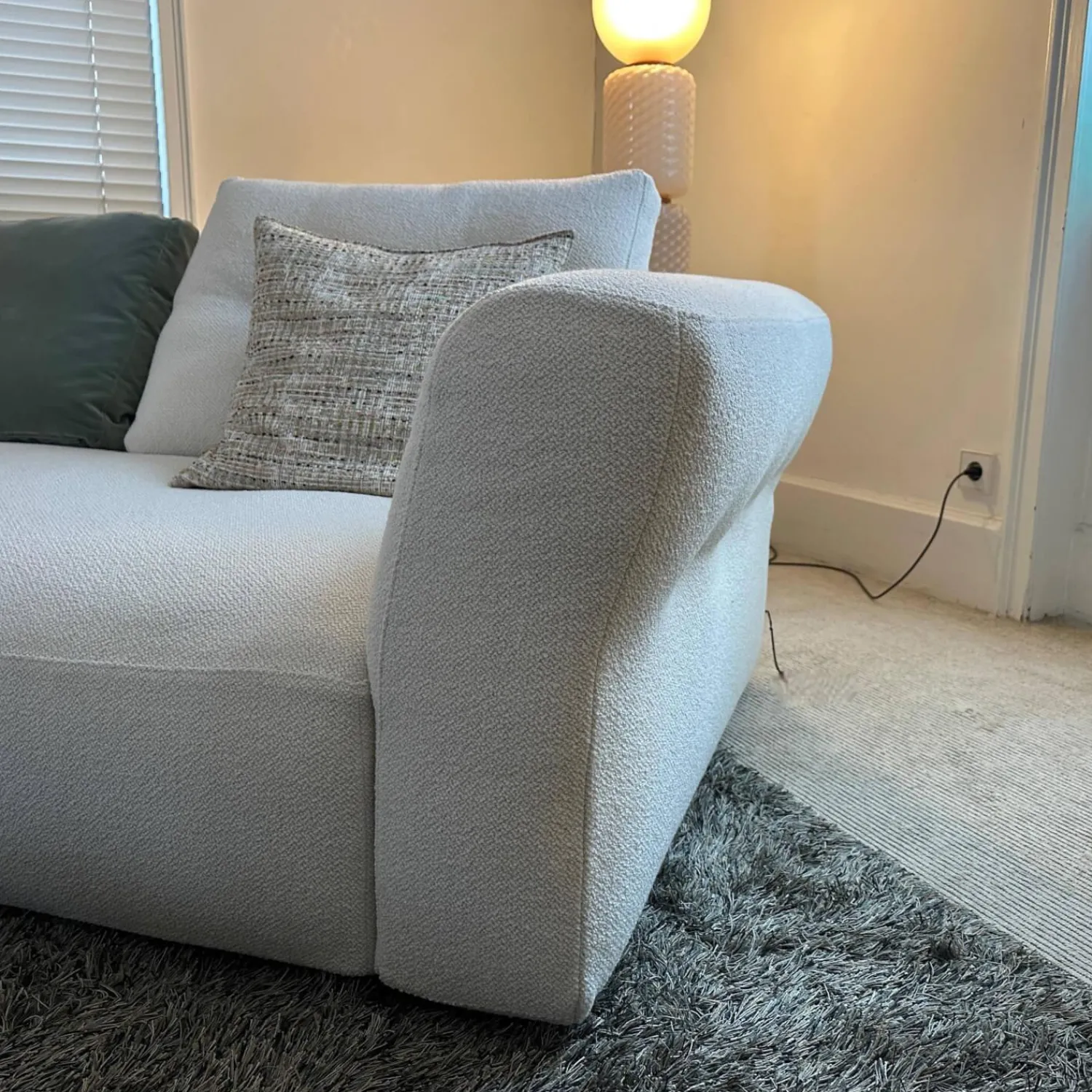 Cassina Ecksofas|Sofa Sengu Bold 565 A2 Stoff L Look Bianco Beige Weiß Mit Halbinsel Links Und Rückenkissen