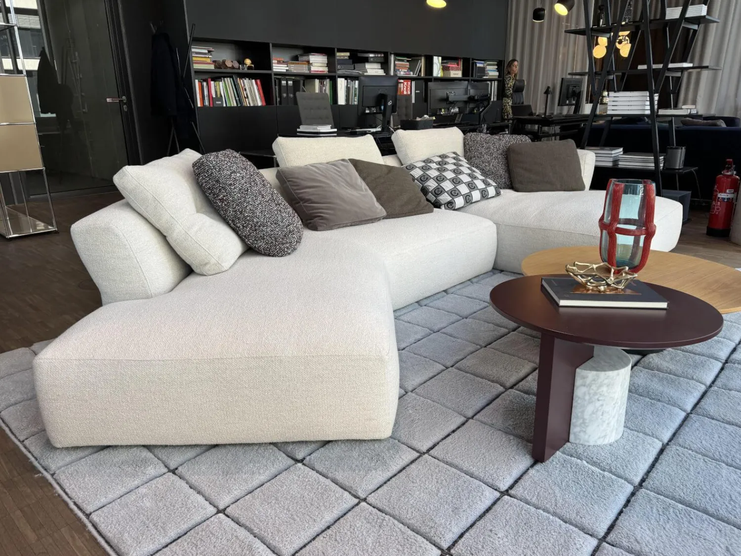 Cassina Ecksofas|Sofa Sengu Bold Stoff Look Corda Grau Weiß ohne Dekokissen
