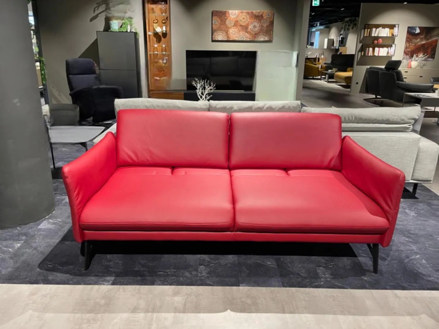 himolla 2-Sitzer-Sofas|Sofa 2-Sitzer Waldkirchen R Leder 33 Longlife Soft Chianti Rot Gestell Metall Anthrazit Pulverbeschichtet