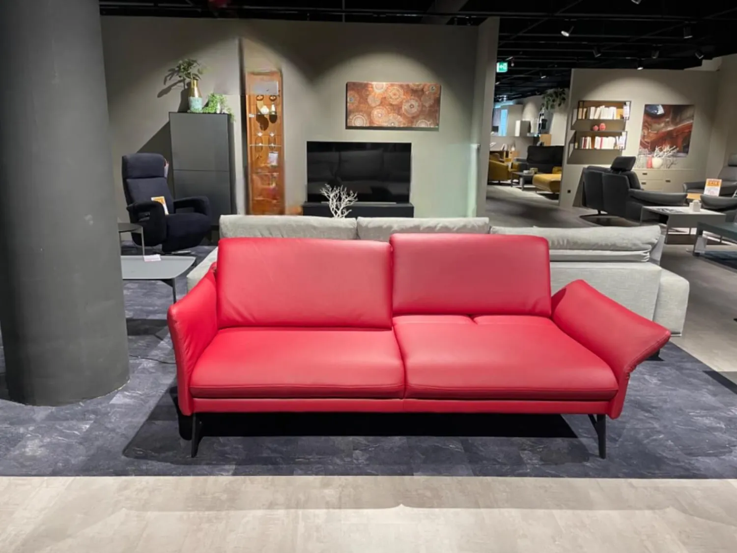 himolla 2-Sitzer-Sofas|Sofa 2-Sitzer Waldkirchen R Leder 33 Longlife Soft Chianti Rot Gestell Metall Anthrazit Pulverbeschichtet