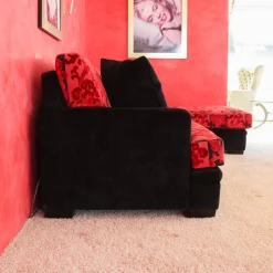 Finkeldei Ecksofas|Sofa 2,5-Sitzig Merkur Sonderstoff Jab Anstotz Rot Schwarz Füße Schwarz Lackiert