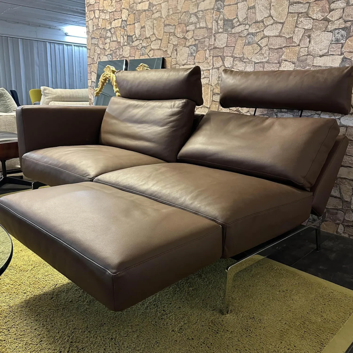 Intertime 2-Sitzer-Sofas|Sofa Smart Bezug Leder Rancho Tobacco Braun Flachstahlfuß Chrom Glanz Mit Schwenkbaren Armteilen