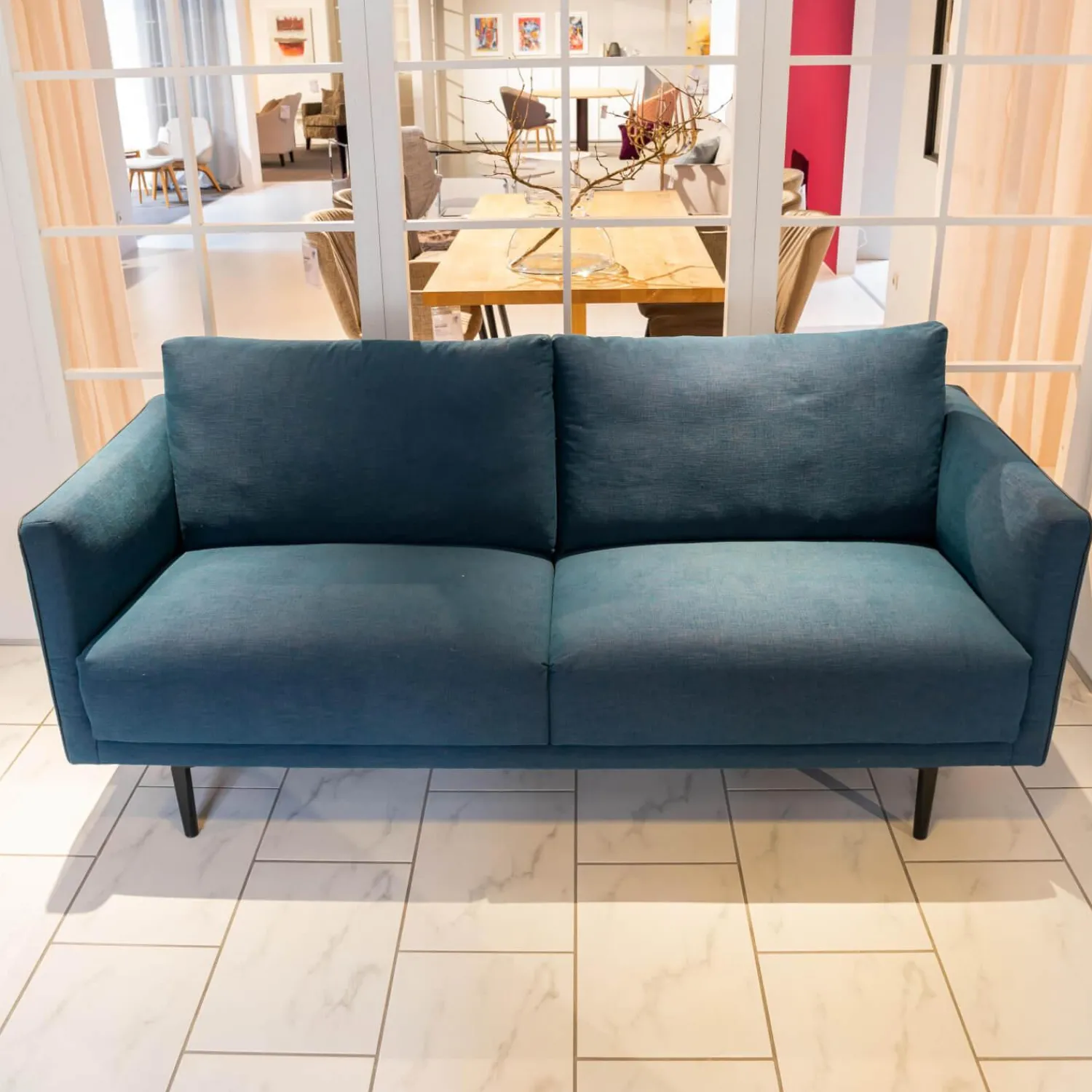 freistil Rolf Benz 2-Sitzer-Sofas|Sofa Sob 133/202 Stoff 4097 Grünblau Stahlfuß Massiv Schwarz