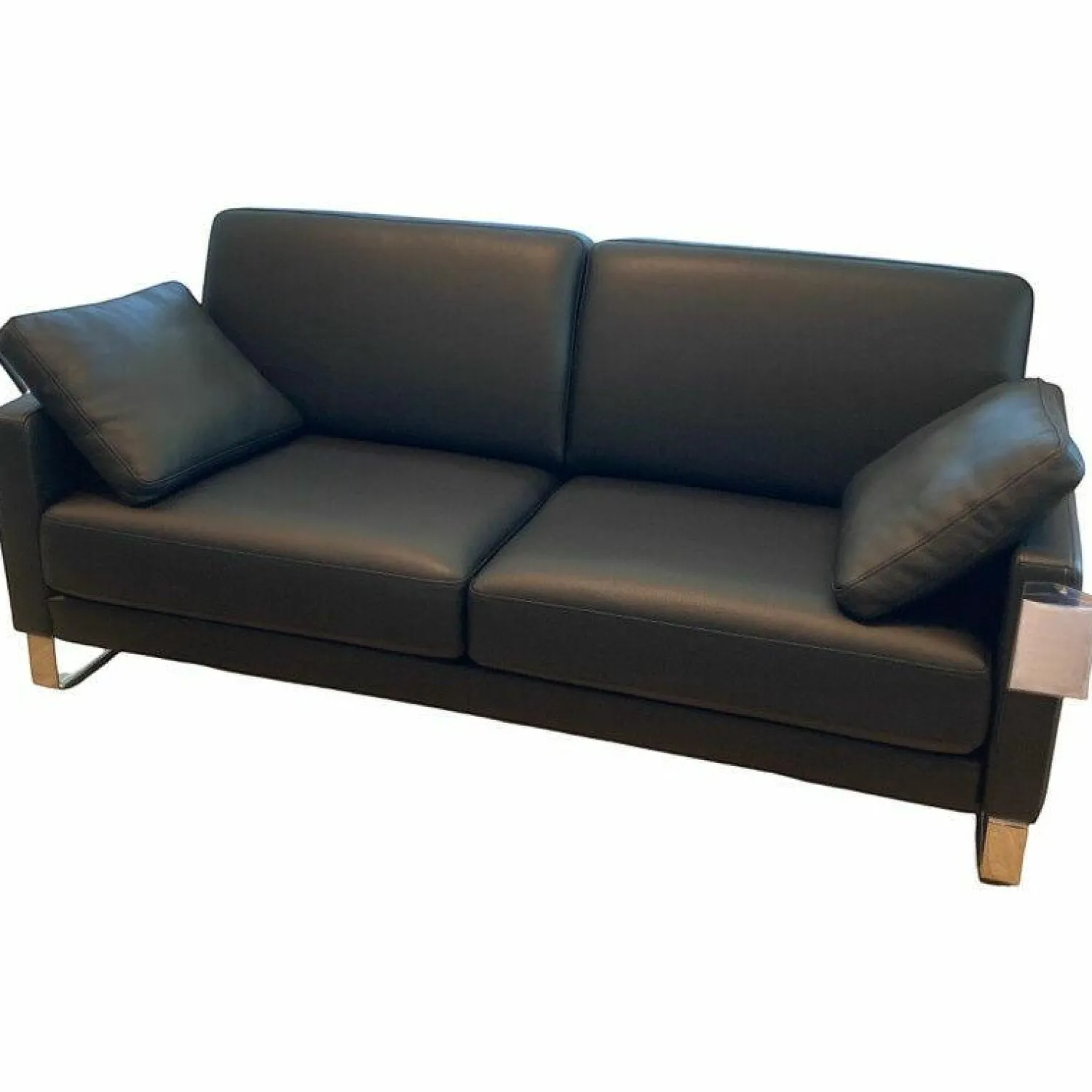 Rolf Benz 2-Sitzer-Sofas|Sofa SOB-G Ego/SB 168 Leder 38.110 Verkehrsschwarz Gestell Kufe Glanzchrom mit 2 Armlehnkissen