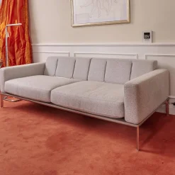 Bielefelder Werkstätten 2-Sitzer-Sofas|Sofa Spirit Bezug Mara 1763 181 Grau Chromfüße Und Holzsockel In Taupe mit 2 Kissen