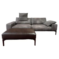 Bielefelder Werkstätten 2-Sitzer-Sofas|Sofa Spirit Stoff Carlucci True Soul 1570 024 Grau Blende Leder Provence Negro Schwarz Metallfuß Bronze Schwarz Mit Hocker