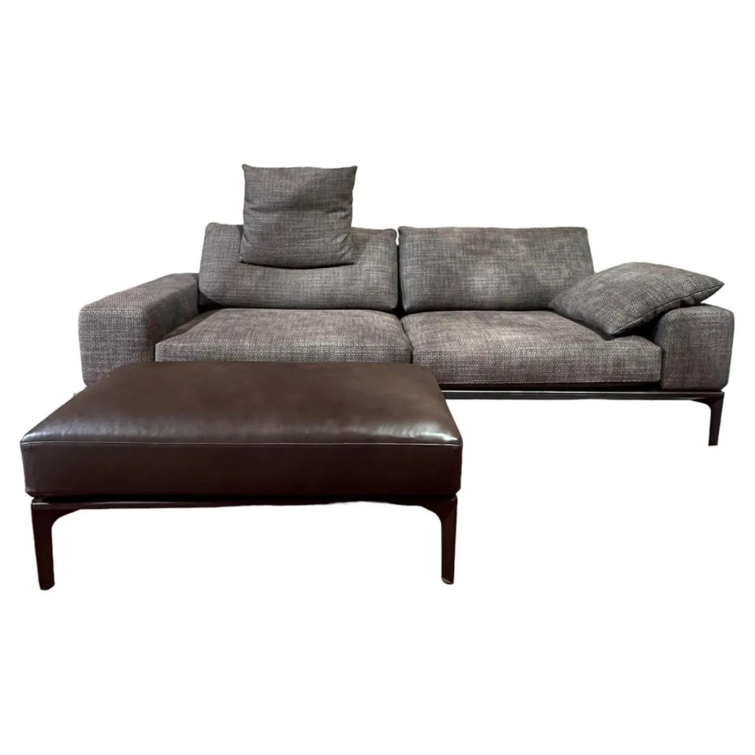Bielefelder Werkstätten 2-Sitzer-Sofas|Sofa Spirit Stoff Carlucci True Soul 1570 024 Grau Blende Leder Provence Negro Schwarz Metallfuß Bronze Schwarz Mit Hocker