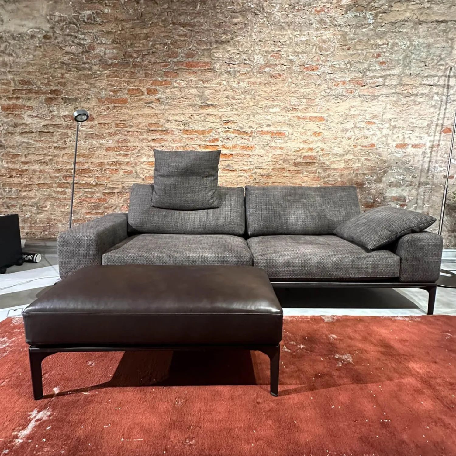 Bielefelder Werkstätten 2-Sitzer-Sofas|Sofa Spirit Stoff Carlucci True Soul 1570 024 Grau Blende Leder Provence Negro Schwarz Metallfuß Bronze Schwarz Mit Hocker