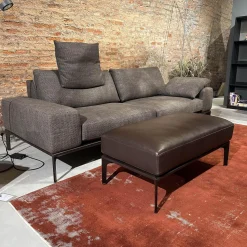 Bielefelder Werkstätten 2-Sitzer-Sofas|Sofa Spirit Stoff Carlucci True Soul 1570 024 Grau Blende Leder Provence Negro Schwarz Metallfuß Bronze Schwarz Mit Hocker