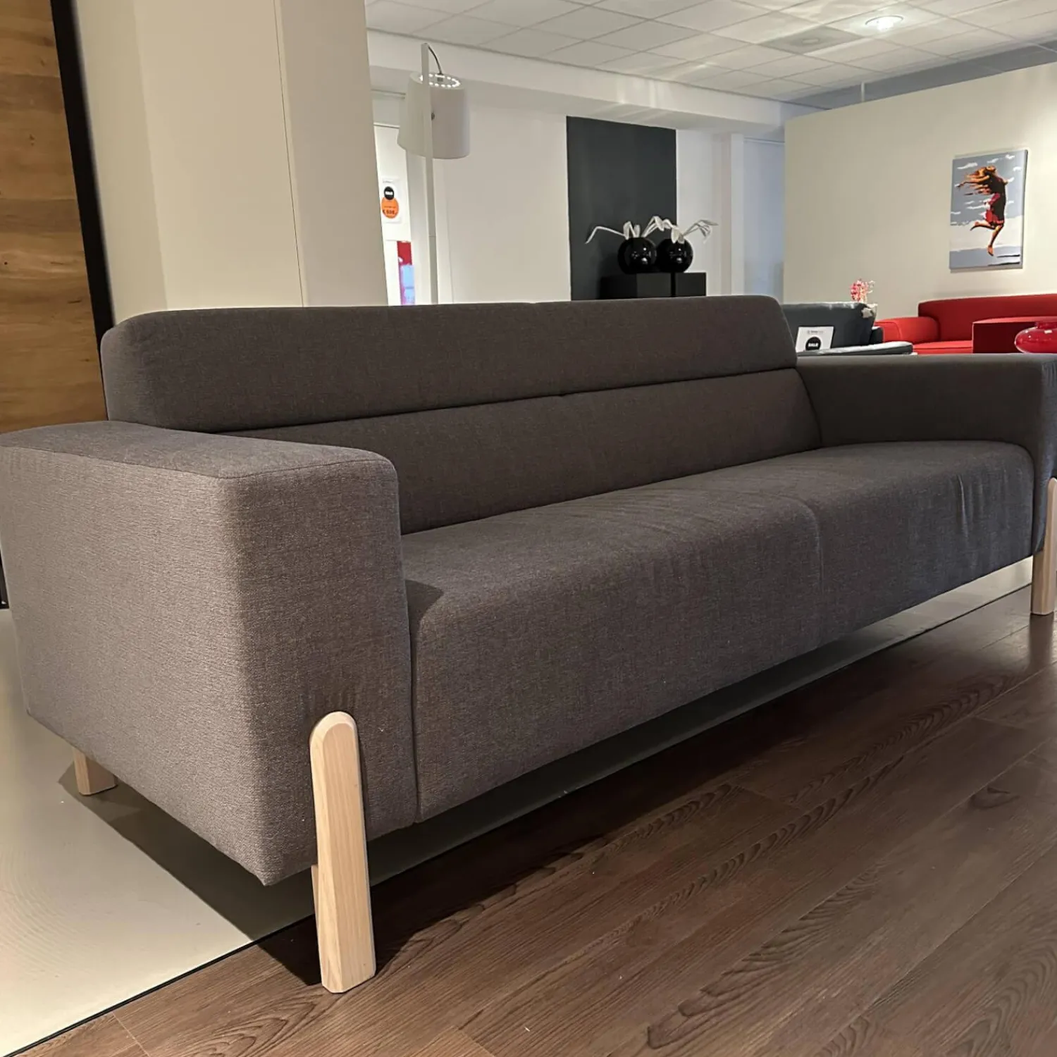 Havee Meubelen 3-Sitzer-Sofas|Sofa Sticky Bezug Stoff Steppe 83 Grau Hohe Rückenlehne Füße Eiche Kreideweiß