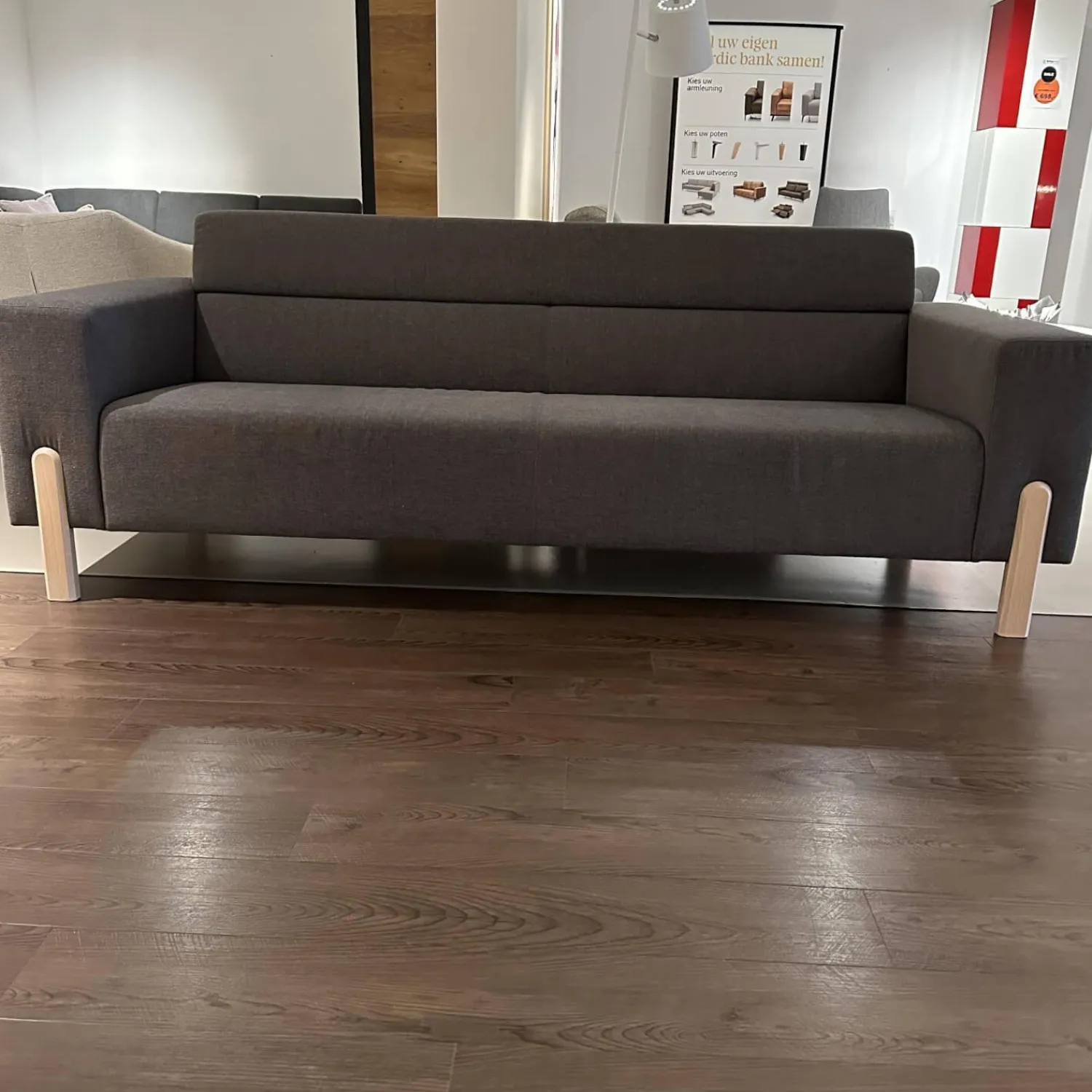 Havee Meubelen 3-Sitzer-Sofas|Sofa Sticky Bezug Stoff Steppe 83 Grau Hohe Rückenlehne Füße Eiche Kreideweiß