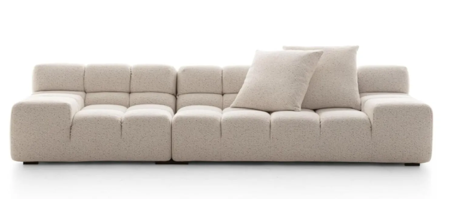 B&B Italia 3-Sitzer-Sofas|Sofa Tufty Time Stoff Bouclé Sambuco Weiß Innenrahmen Stahlrohre Füße Schwarz Mit Kissen