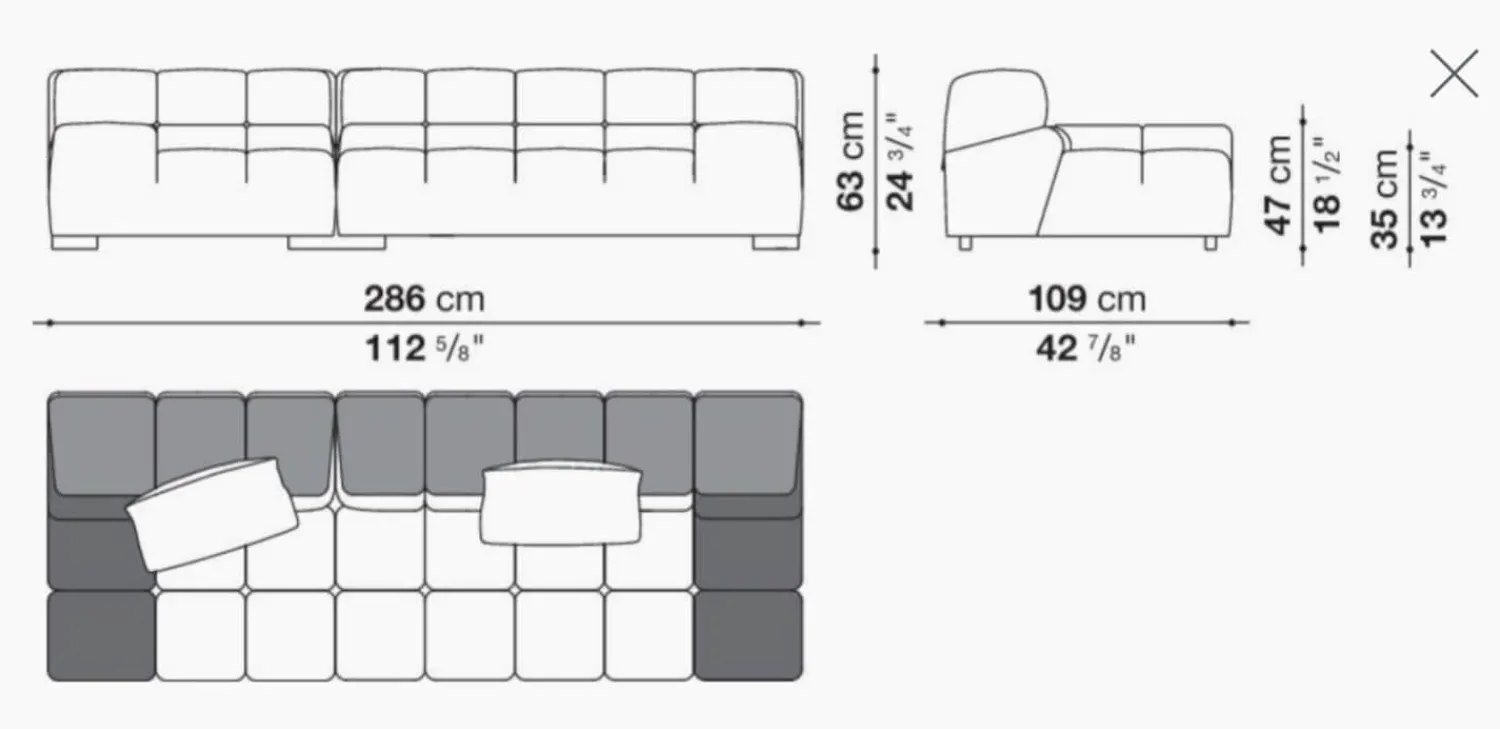 B&B Italia 3-Sitzer-Sofas|Sofa Tufty Time Stoff Bouclé Sambuco Weiß Innenrahmen Stahlrohre Füße Schwarz Mit Kissen