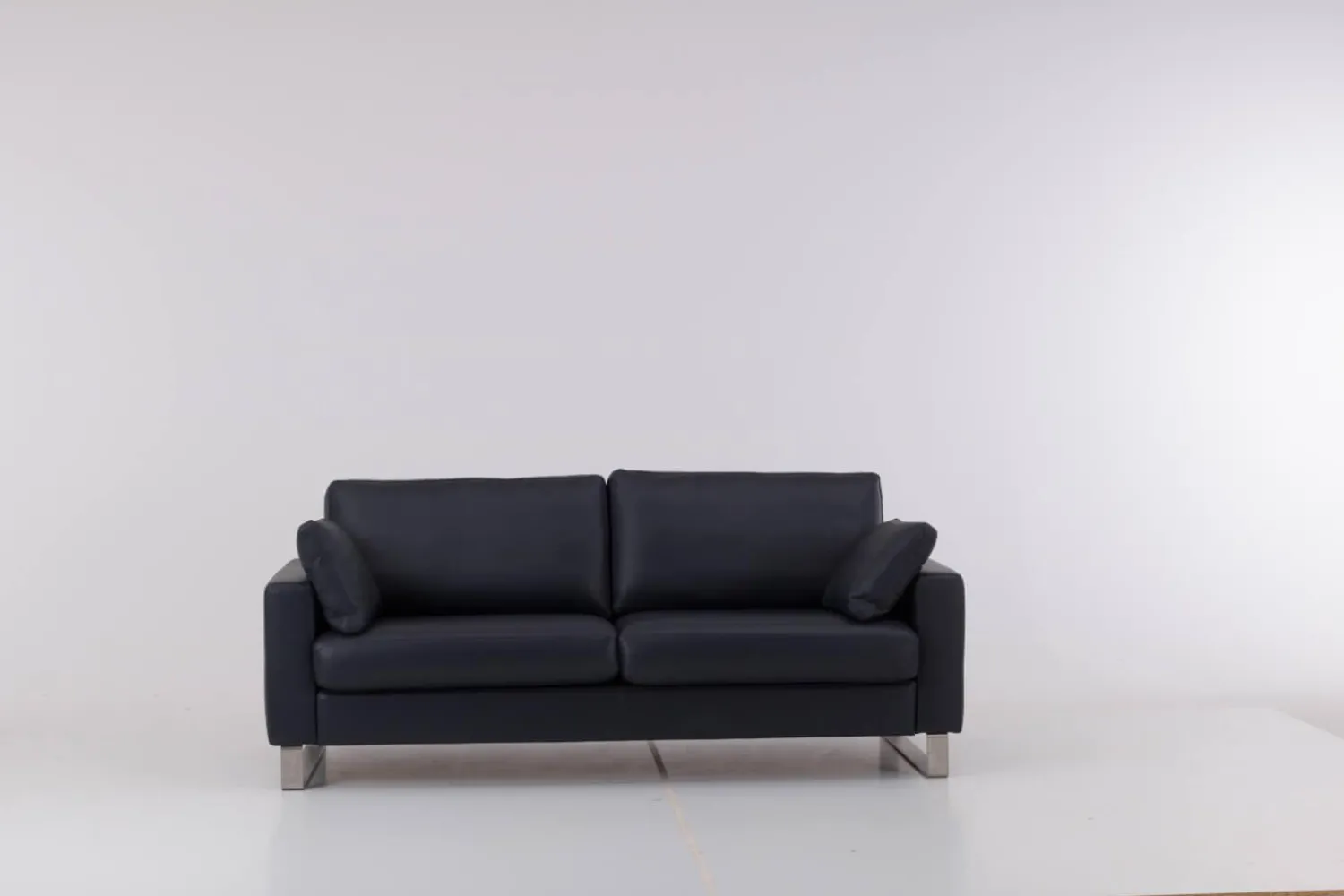 Werther 2-Sitzer-Sofas|Sofa Variation 108 Leder L7060C Dunkelblau Füße Edelstahlkufen Silber Inklusive Kopfteilkissen