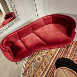 Wittmann 3-Sitzer-Sofas|Sofa Vuelta Lounge Bezug Stoff Velvet Bordeaux Rot Füße Bronze