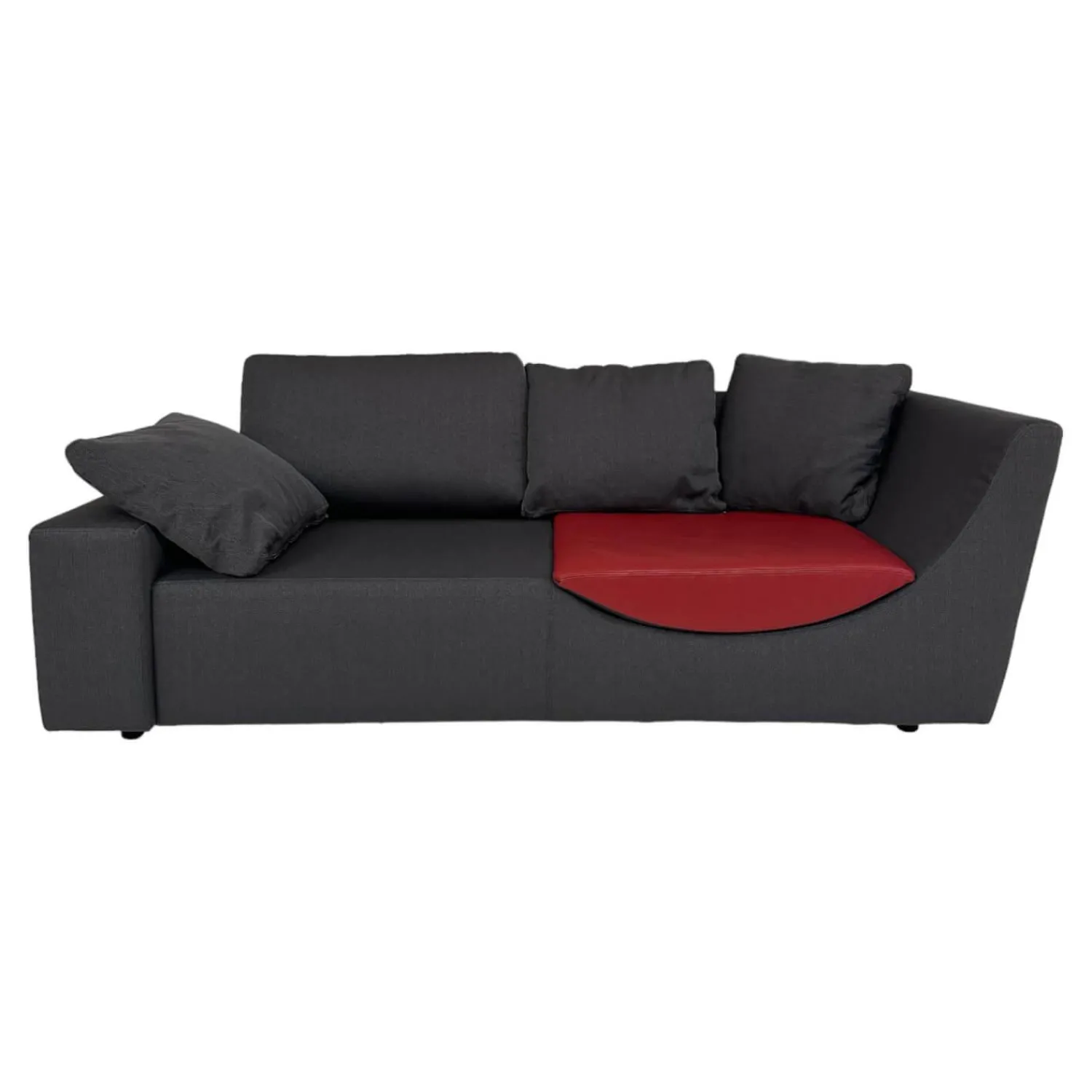 Werther 3-Sitzer-Sofas|Sofa Wave Bezug Stoff U2952G Grau Schwarz Einlegekissen Leder L9999B Rot Füße Buche Schwarz
