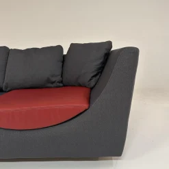 Werther 3-Sitzer-Sofas|Sofa Wave Bezug Stoff U2952G Grau Schwarz Einlegekissen Leder L9999B Rot Füße Buche Schwarz