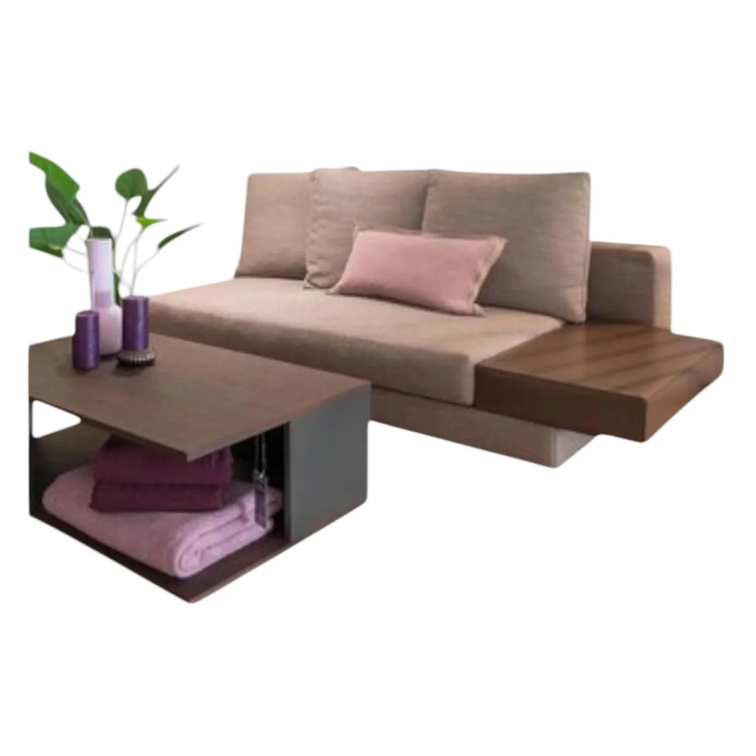 Minotti 2-Sitzer-Sofas|Sofa White Stoff Norton Beige Grau Top Rechts Kernleder Tabacco Braun