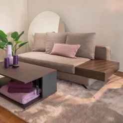 Minotti 2-Sitzer-Sofas|Sofa White Stoff Norton Beige Grau Top Rechts Kernleder Tabacco Braun