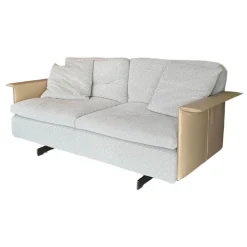 Poltrona Frau 2-Sitzer-Sofas|Sofa Zweisitzer Grantorino Stoff Col. Tess Bouce Sabbia Grau Leder Saddle Beige