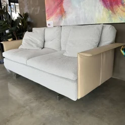 Poltrona Frau 2-Sitzer-Sofas|Sofa Zweisitzer Grantorino Stoff Col. Tess Bouce Sabbia Grau Leder Saddle Beige